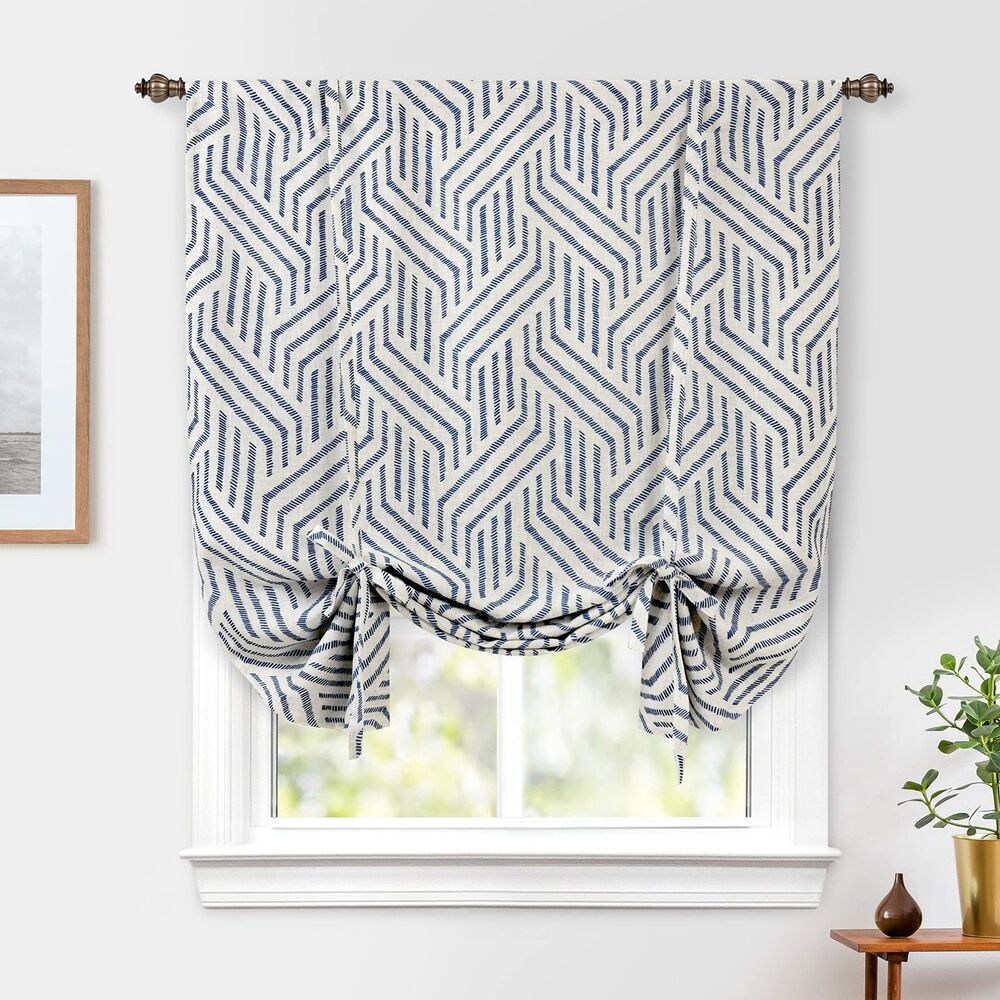 45 Inch by 63 Inch, Linen Lined Valance Blackout (Briony Navy)
